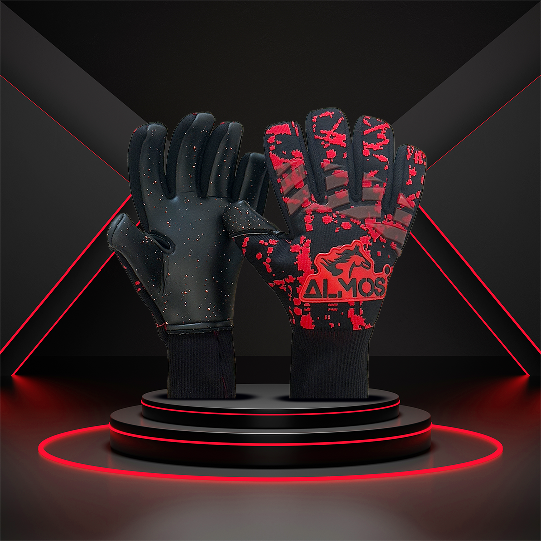 Almos Soccer Max Pro Gel Goalkeeper Gloves – Red & Black | Sizes 7–9