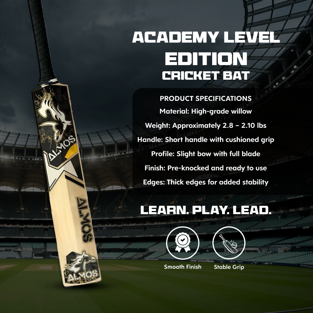 Almos Sports Wooden English Willow Academy Edition Cricket Bat - Ideal for Practice & Training