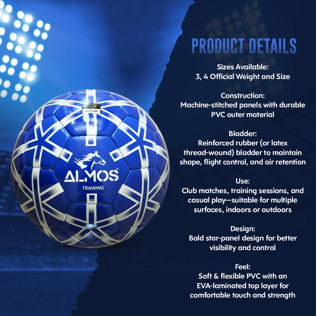 Almos Training PVC Soccer Ball – Size 4 & 5 | Blue, Red & Pink