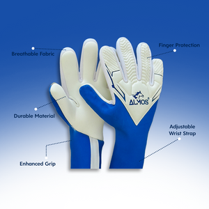 Almos Soccer Max Gel Goalkeeper Gloves – Blue & White | Sizes 7, 8, 9
