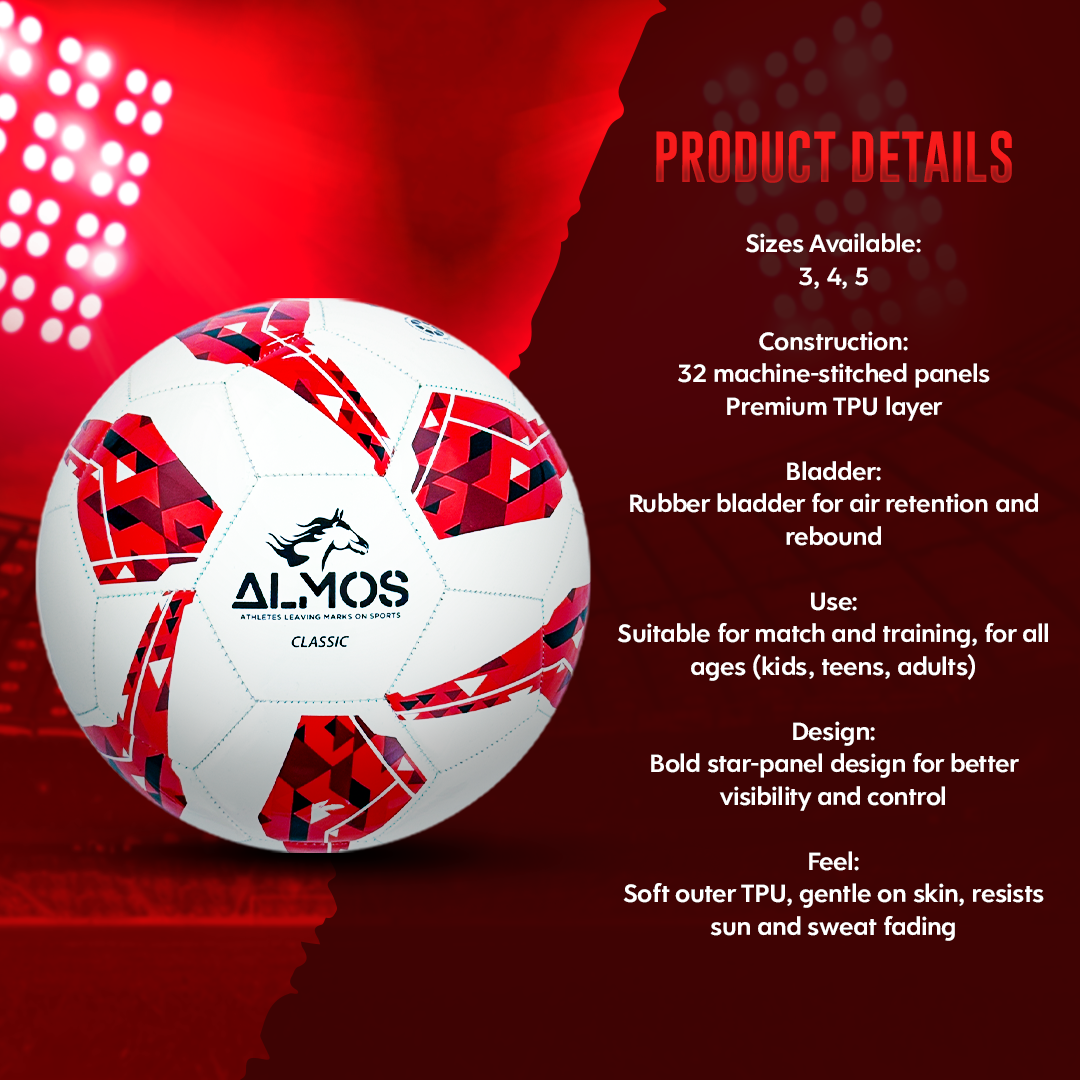 Almos Classic 32 Panel: Academy Training Soccer Ball - Size 3. 4 and 5