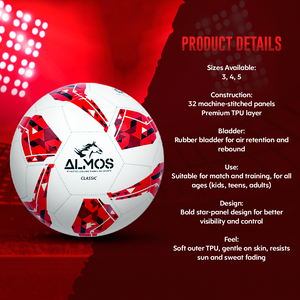 Almos Classic 32 Panel: Academy Training Soccer Ball - Size 3. 4 and 5