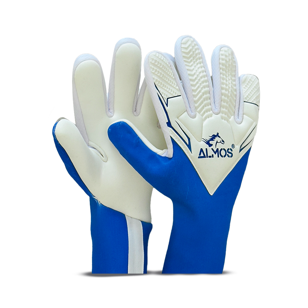 Almos Soccer Max Gel Goalkeeper Gloves – Blue & White | Sizes 7, 8, 9
