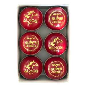 Almos Sports Cricket Hard Ball Red - Pack of 6 Premium Leather Ball