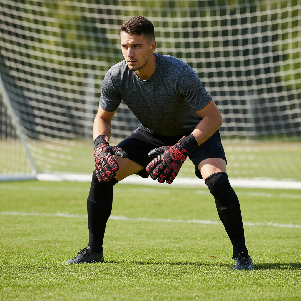 Almos Soccer Max Pro Gel Goalkeeper Gloves – Red & Black | Sizes 7–9