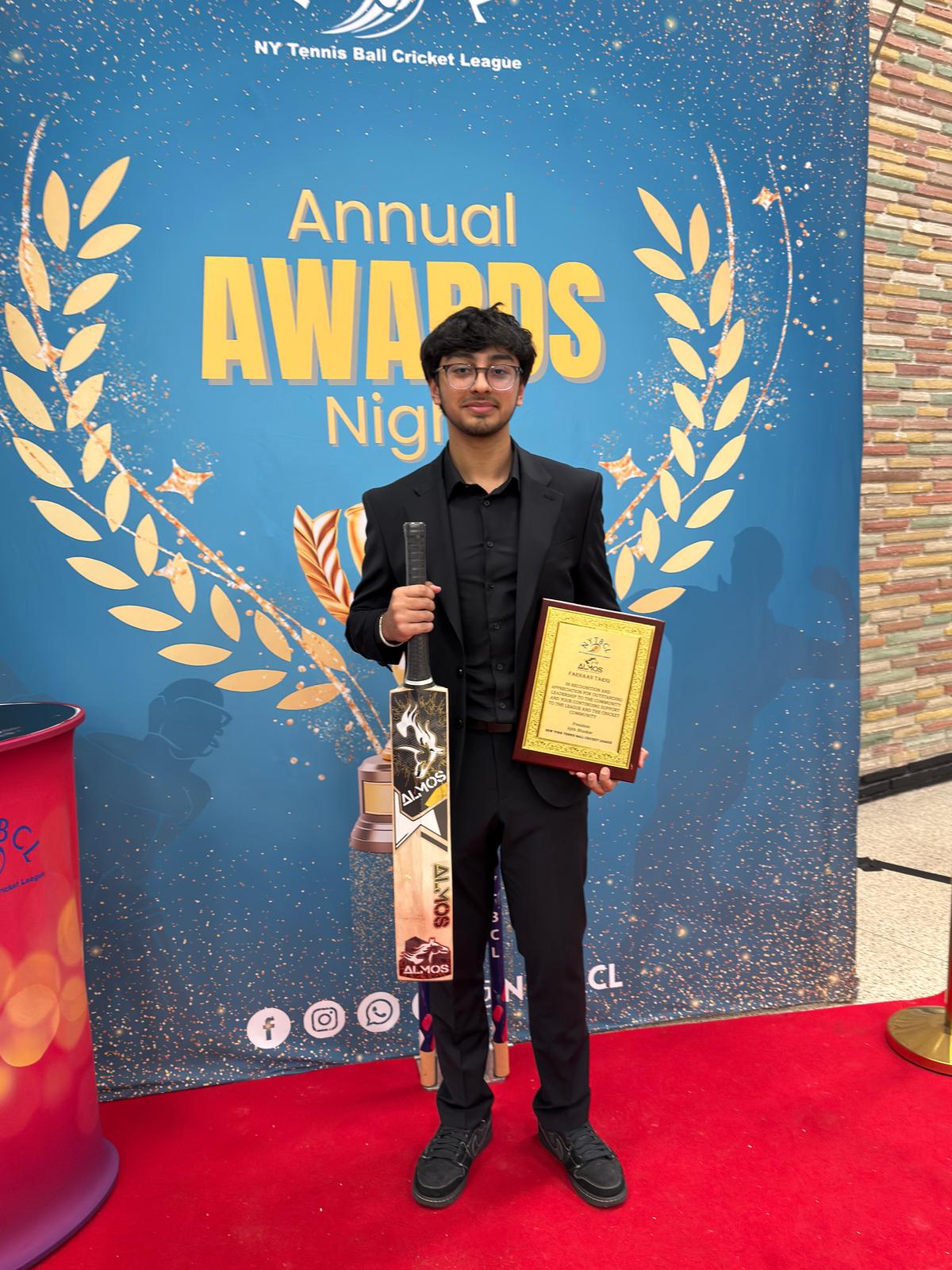 NY Tape Ball Cricket League Honors Farhaan Tariq for Outstanding Leadership