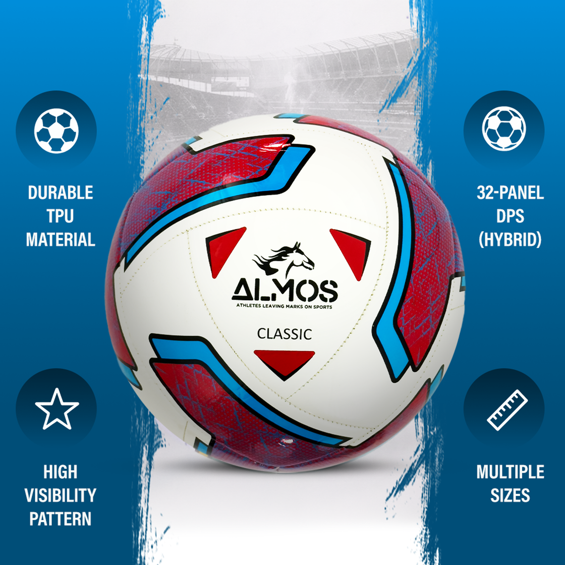 Almos Impact Training Football – Size 5, 16 Panel TPU Ball for Grass & Astro 