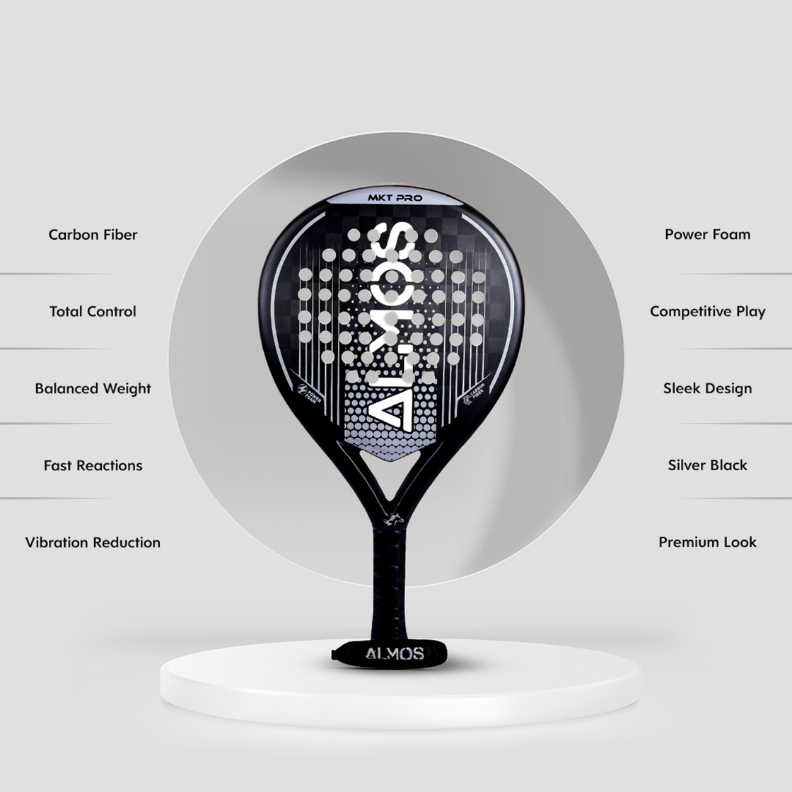Almos 18K Carbon Padel Racket – EVA Foam Paddle with Carry Bag 