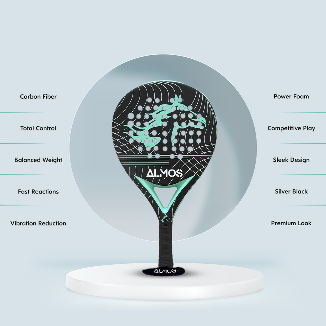 Almos Fibre Glass Padel Racket – Lightweight EVA Foam Paddle with Carry Bag 
