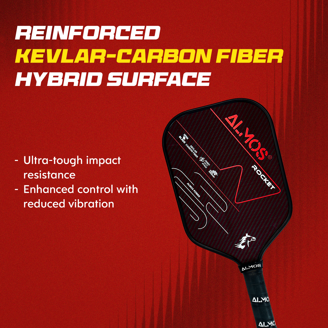 Almos Sports Rocket Pickleball Paddle – Kevlar Carbon Fiber, Polypropylene Core, 14mm Control Paddle for Power, Spin & Precision 