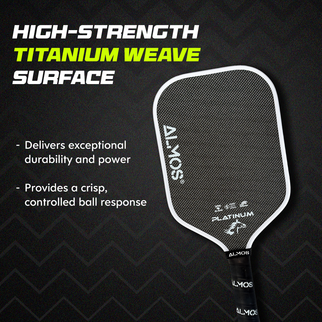 Almos Sports Platinum Pickleball Paddle – Titanium Weave, Polypropylene Core, 16mm Control Paddle for Power, Spin & Stability 