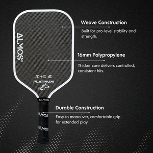 Almos Sports Platinum Pickleball Paddle – Titanium Weave, Polypropylene Core, 16mm Control Paddle for Power, Spin & Stability 