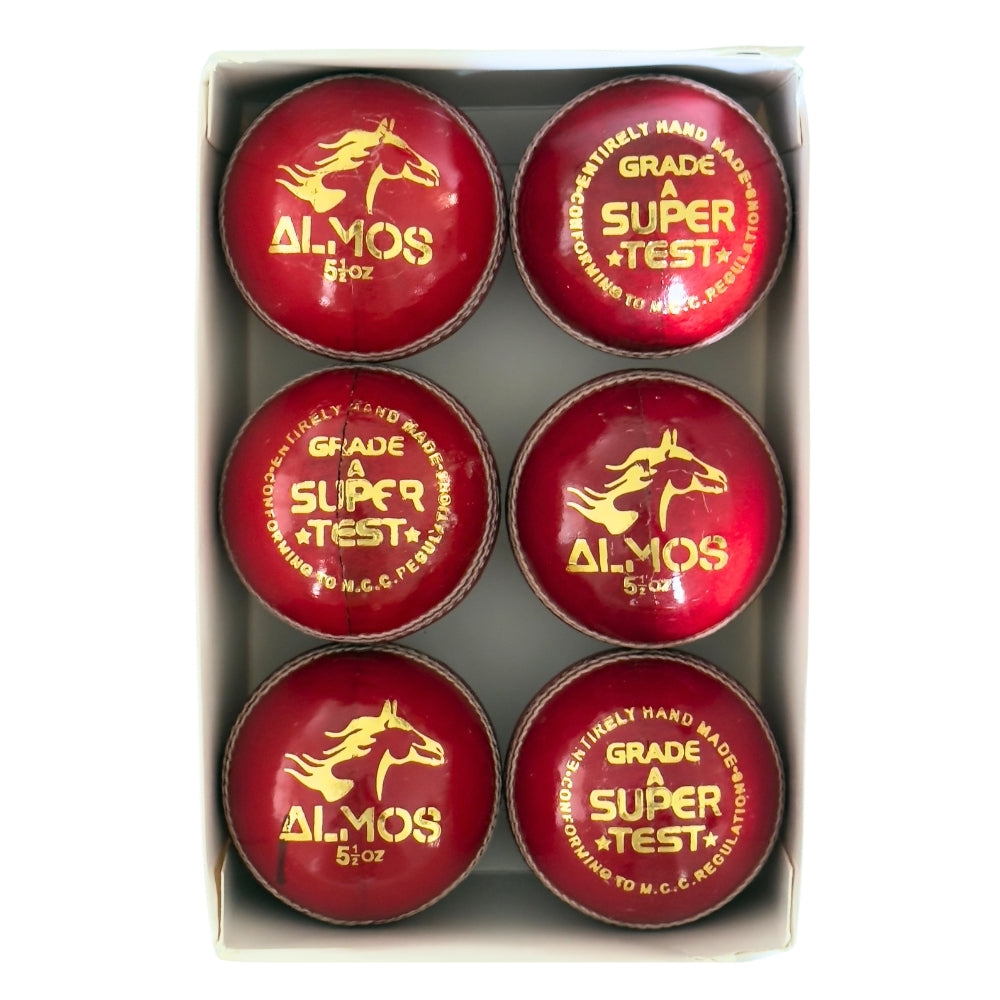 Almos Sports Cricket Hard Ball Red - Pack of 6 Premium Leather Ball 