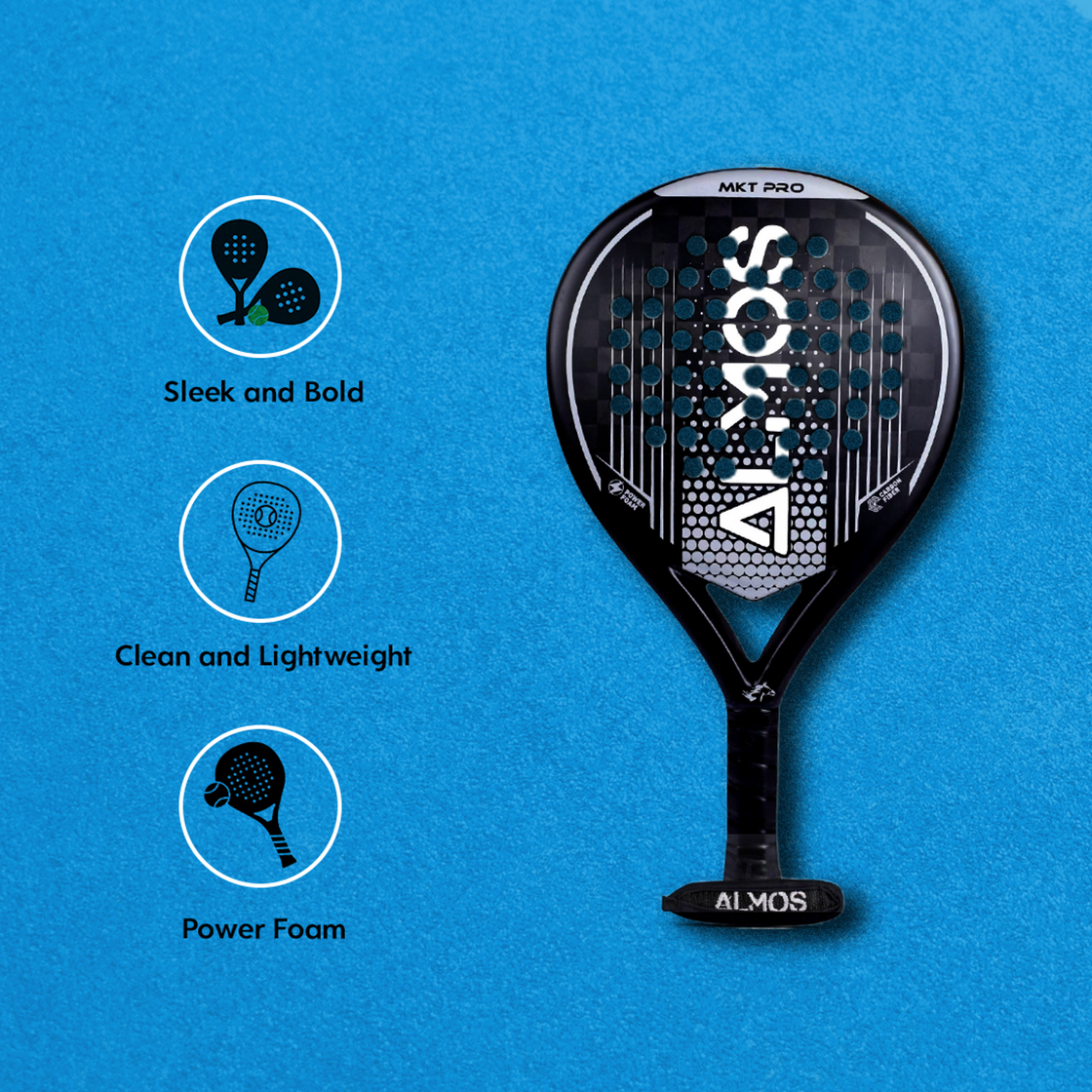 Almos 18K Carbon Padel Racket – EVA Foam Paddle with Carry Bag 