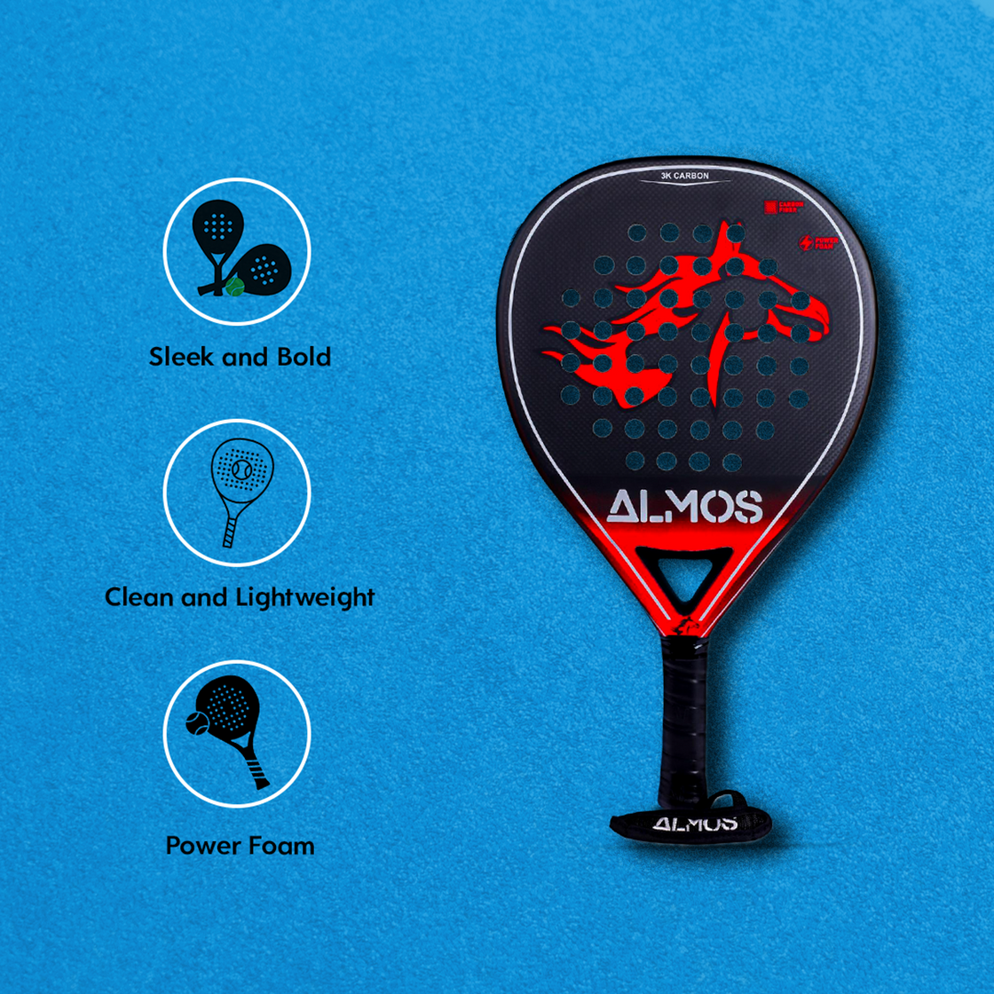 Almos 3K Carbon Padel Racket – EVA Foam Paddle with Carry Bag 
