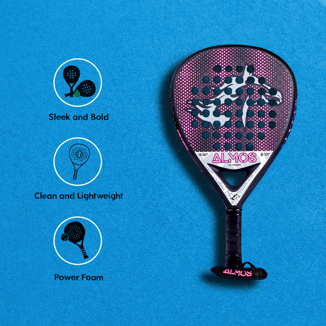 Almos 12K Carbon Padel Racket – EVA Foam Paddle with Carry Bag 