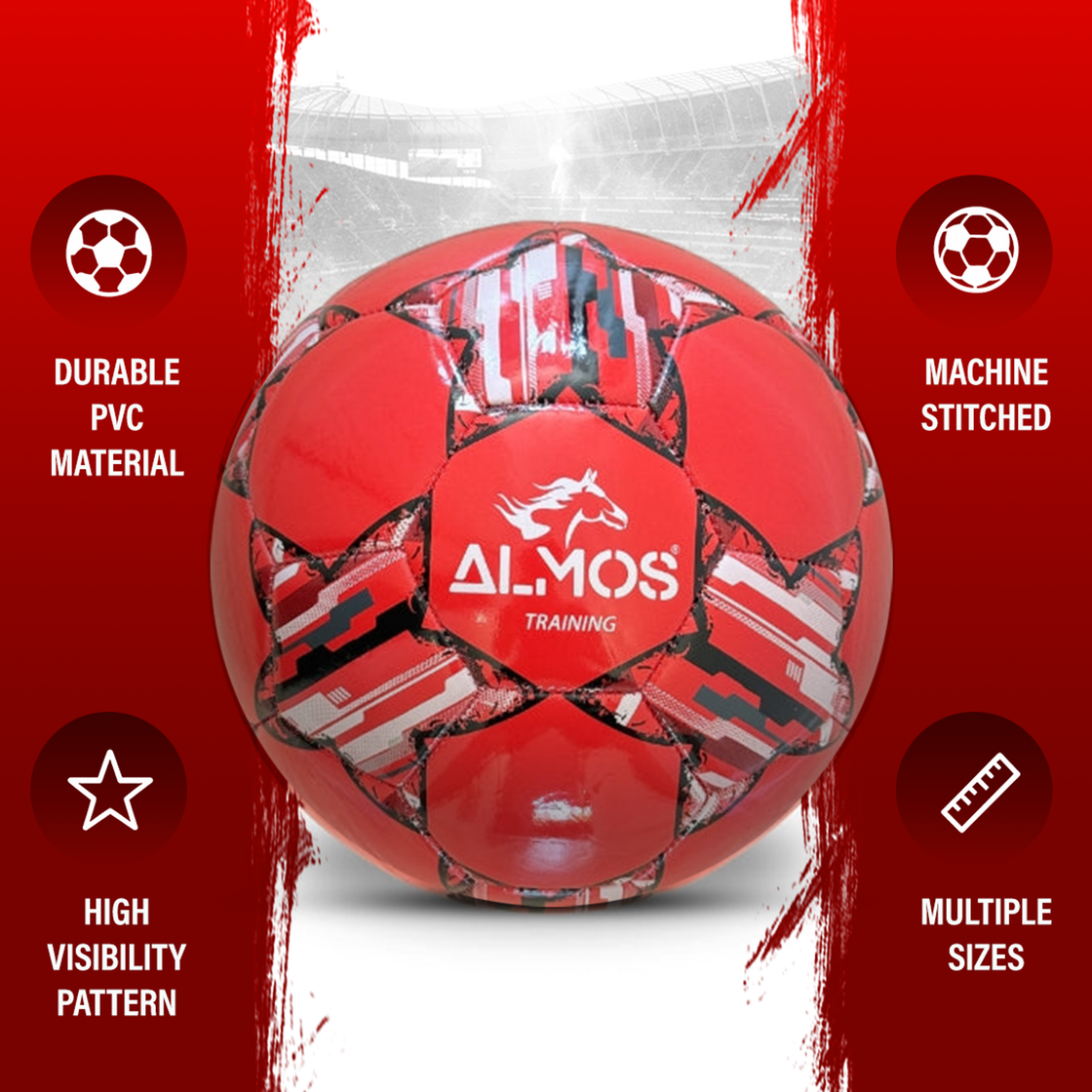 Almos Training PVC Soccer Ball – Size 4 & 5 | Blue, Red & Pink 