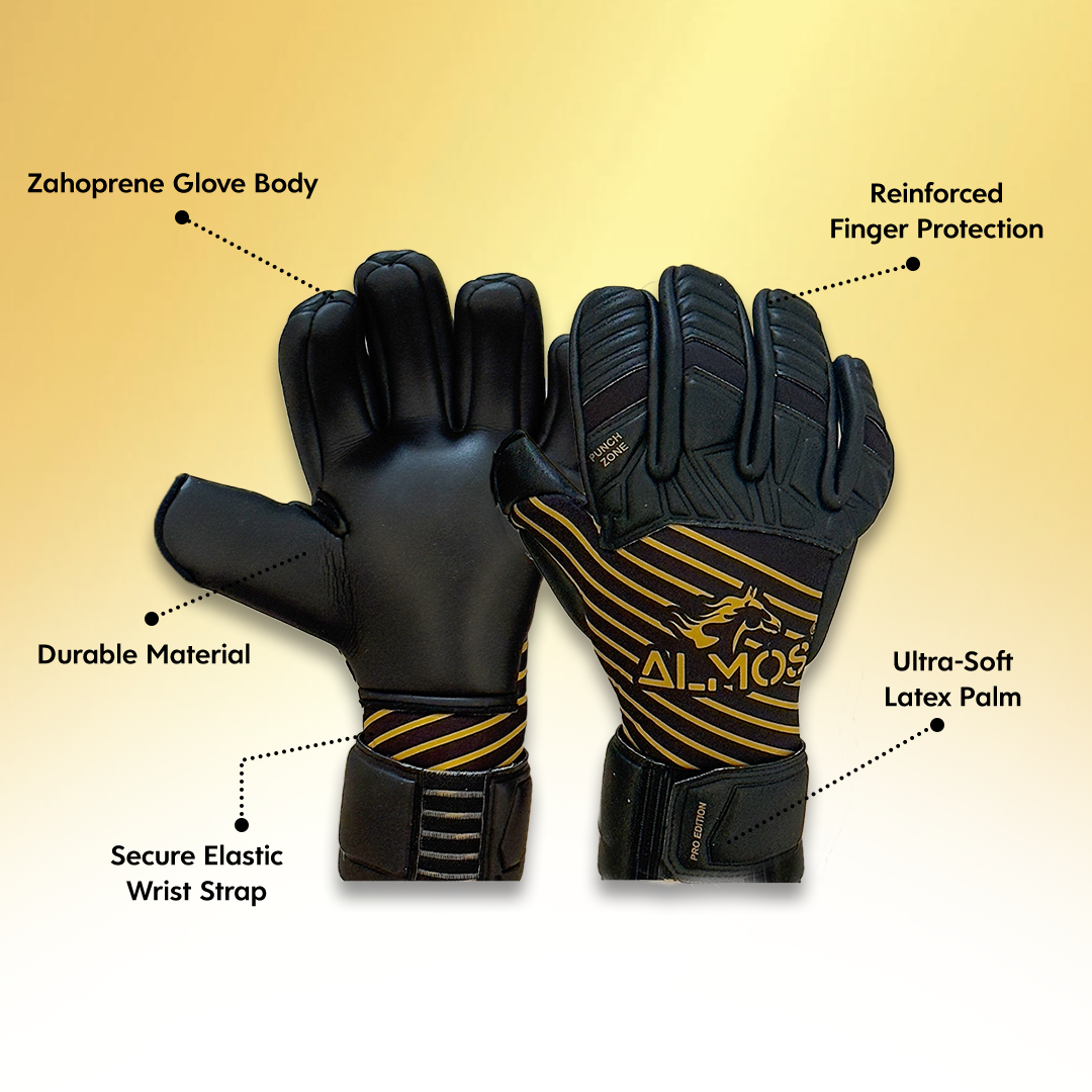 Almos Soccer Max Super Soft Reflex Goalkeeper Gloves – Black & Gold 