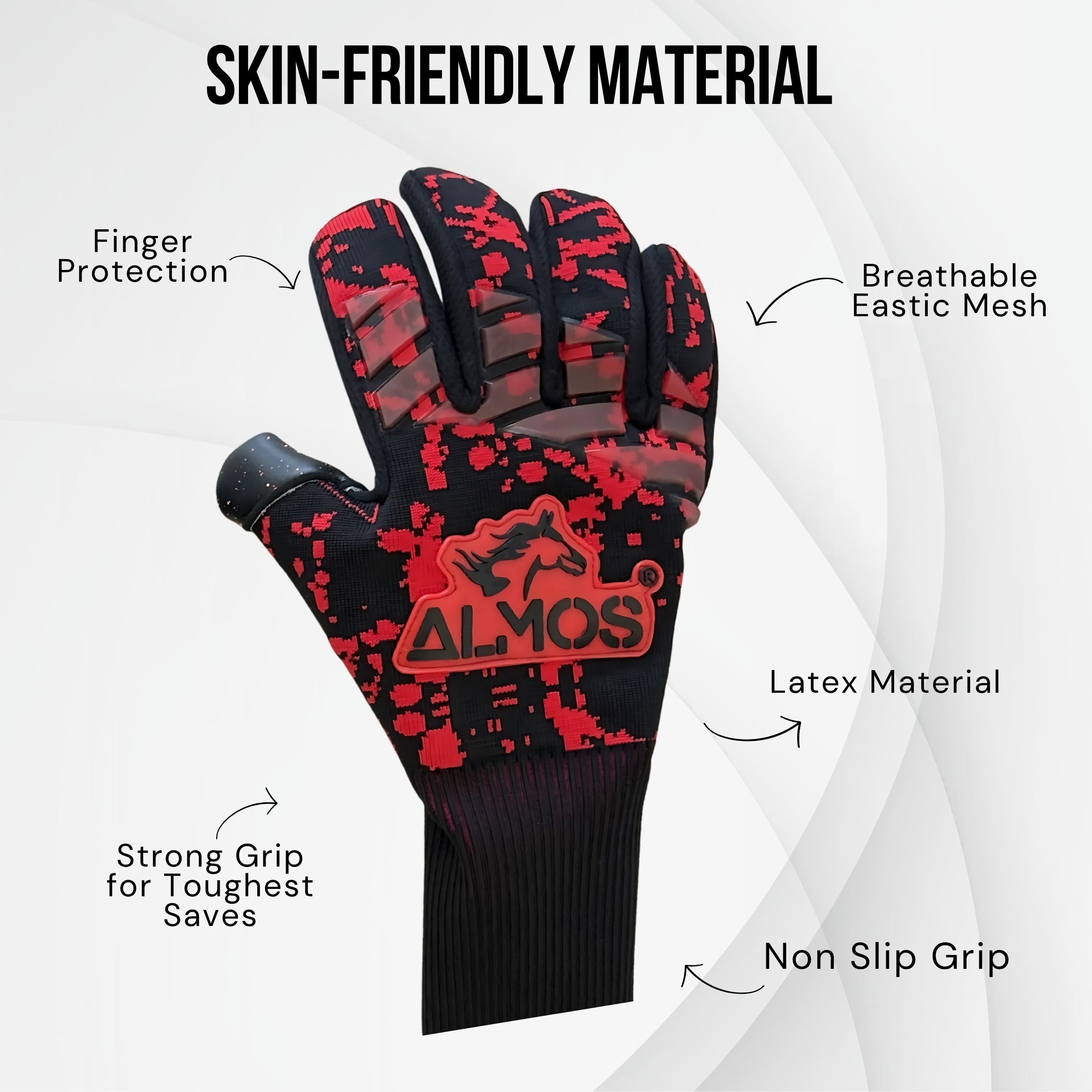 Almos Soccer Max Pro Gel Goalkeeper Gloves – Red & Black | Sizes 7–9 