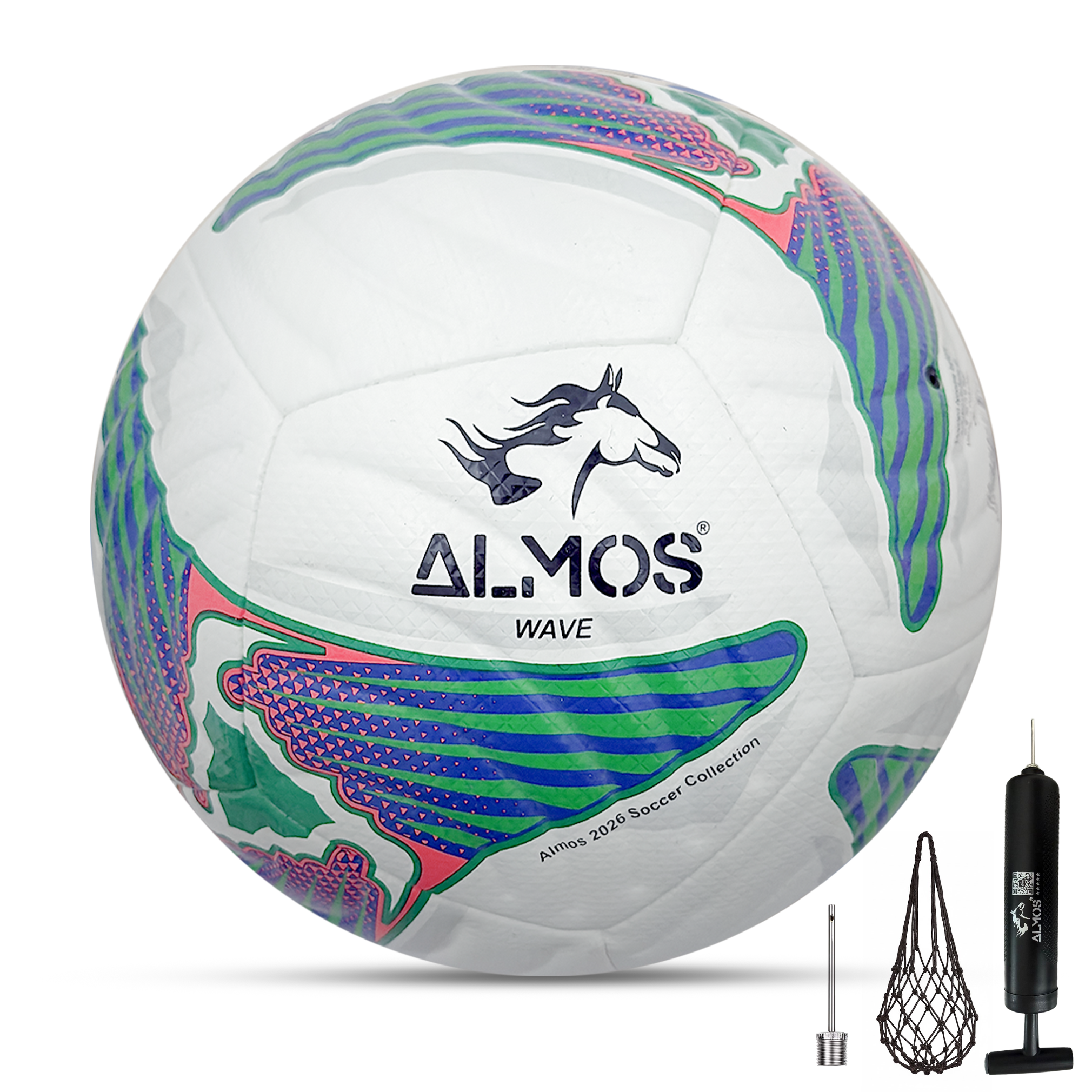 Almos Wave Match Soccer Ball – Size 4 & 5, Seamless, 12-Panel, Premium EPU Microfiber Football 
