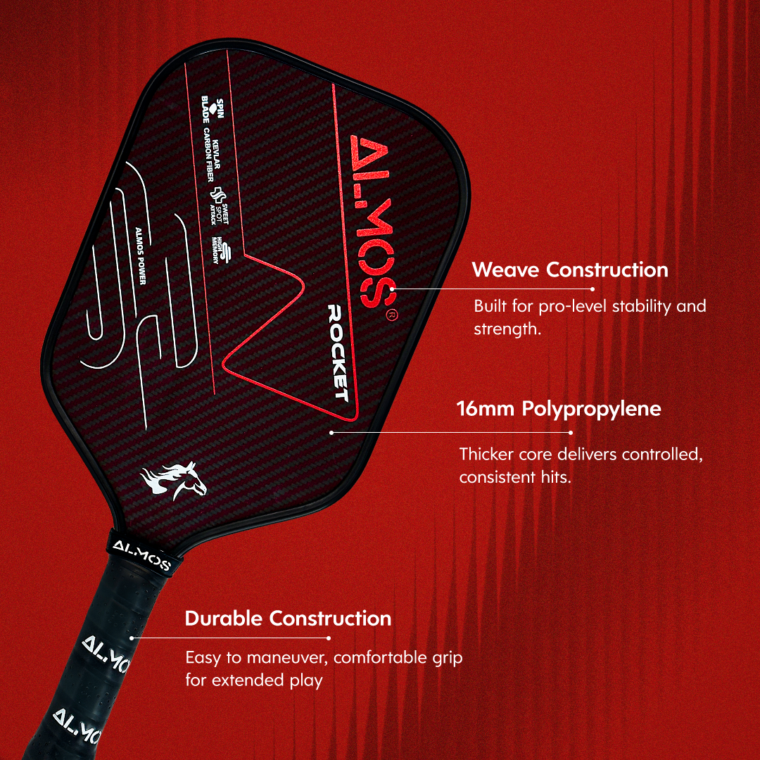 Almos Sports Rocket Pickleball Paddle – Kevlar Carbon Fiber, Polypropylene Core, 14mm Control Paddle for Power, Spin & Precision 