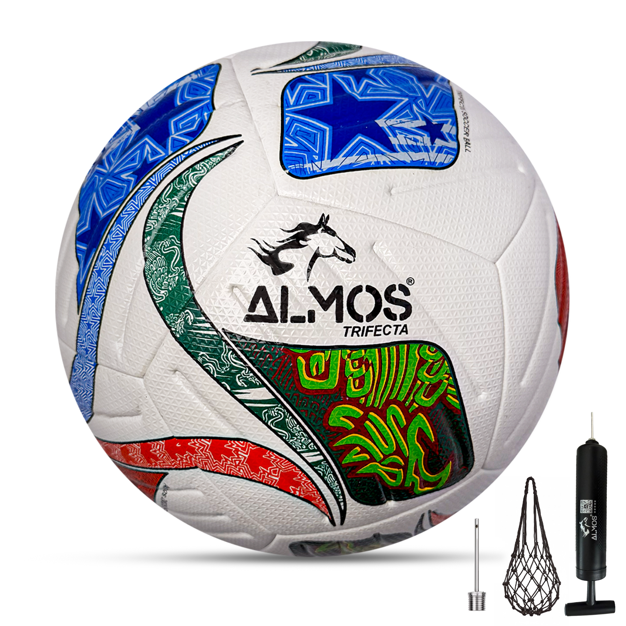 Almos Trifecta Match Soccer Ball – Size 4 & 5, Thermo Bonded, 12-Panel, Premium EPU Microfiber Professional Match Football 