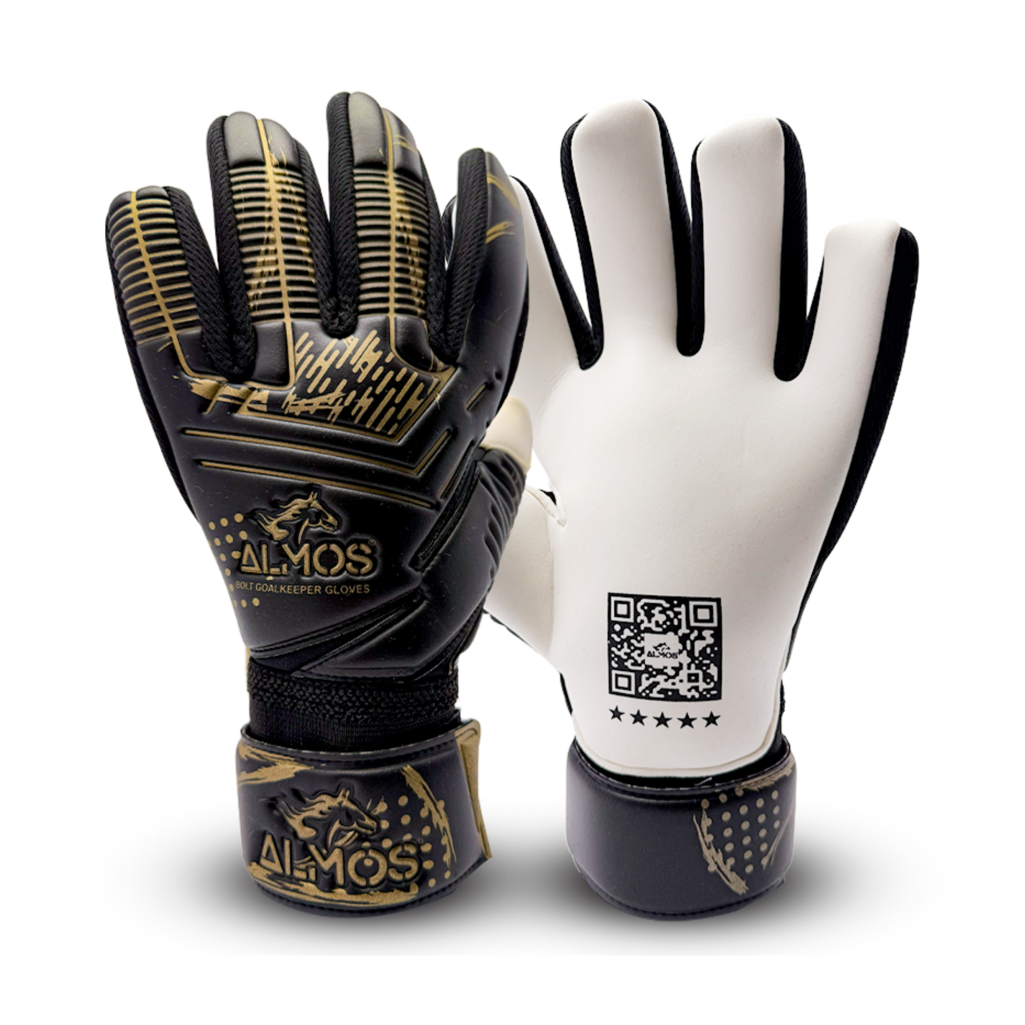 Almos Bolt Goalkeeper Gloves – Strong Grip Latex with Finger Protection for Training & Match Play 