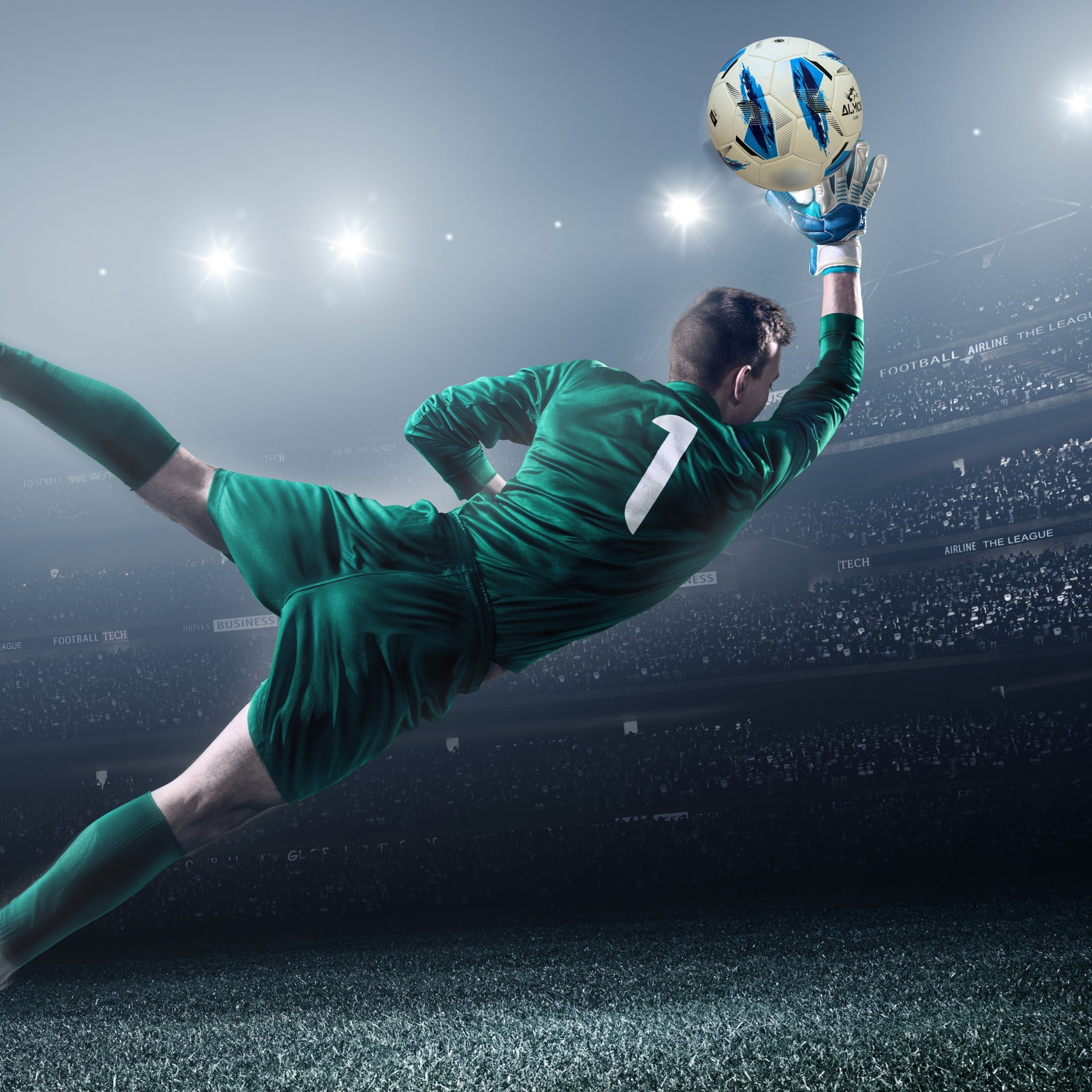 Almos Soccer Max Gel Goalkeeper Gloves – Blue & White | Sizes 7, 8, 9 