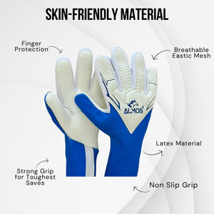 Almos Soccer Max Gel Goalkeeper Gloves – Blue & White | Sizes 7, 8, 9 