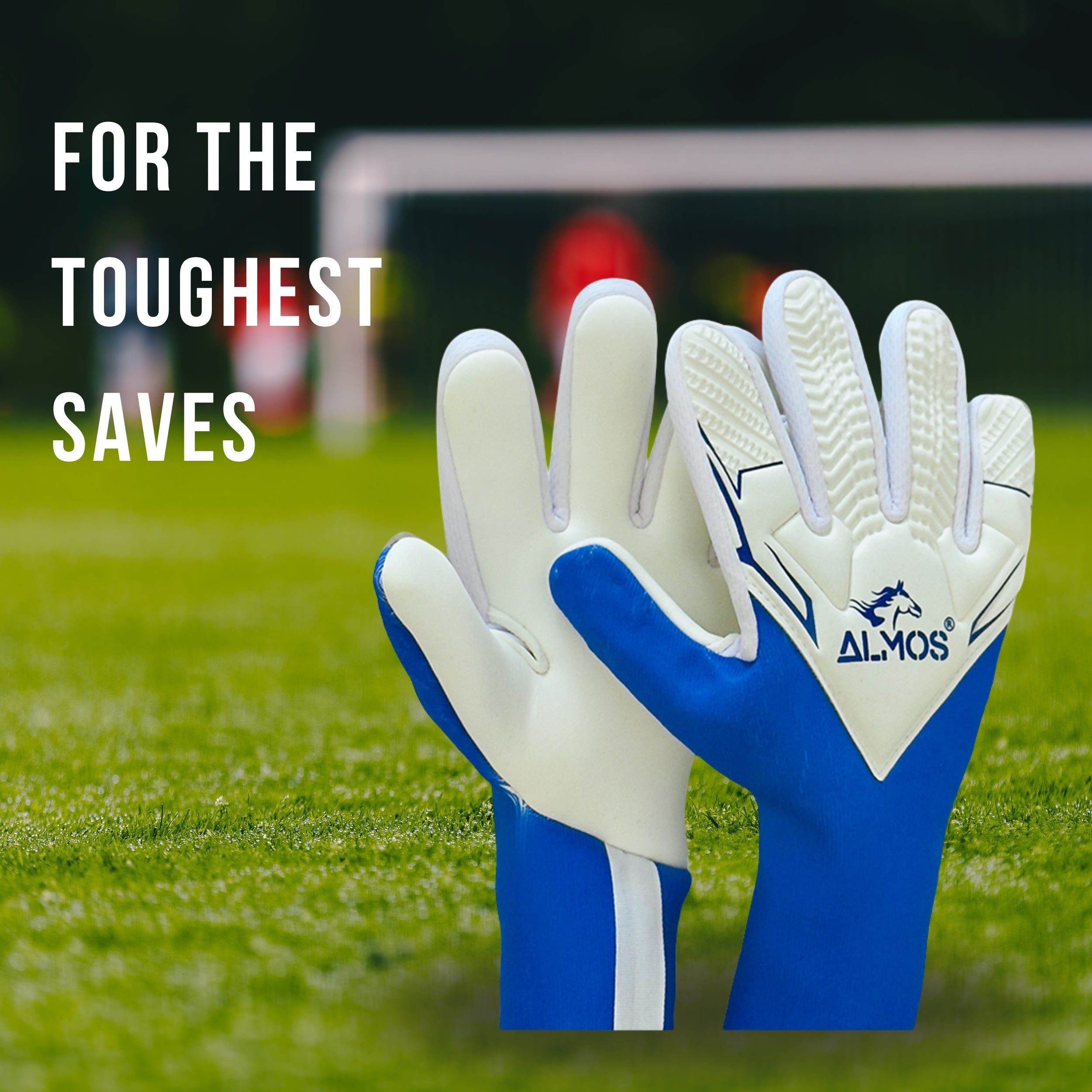 Almos Soccer Max Gel Goalkeeper Gloves – Blue & White | Sizes 7, 8, 9 
