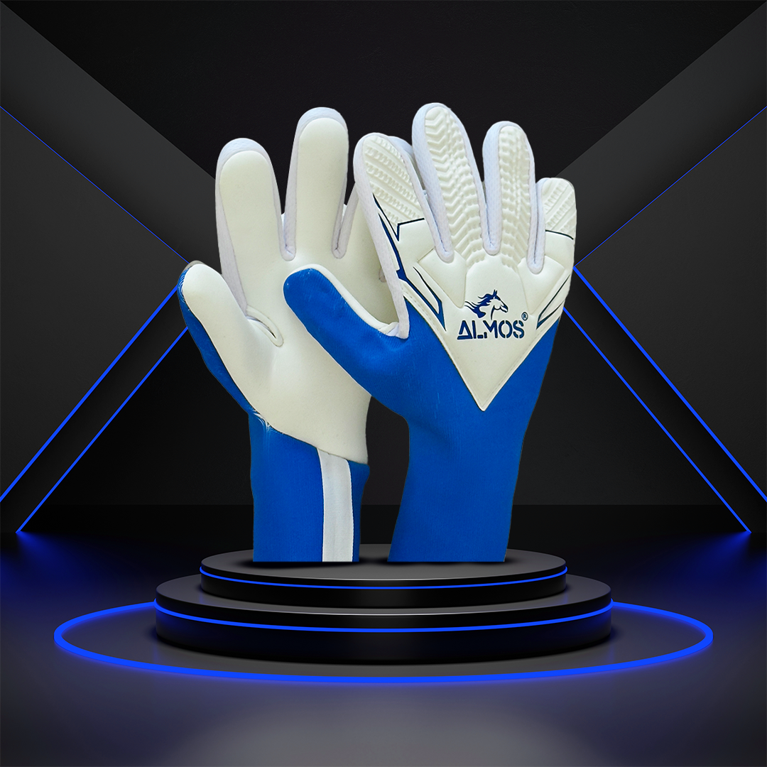 Almos Soccer Max Gel Goalkeeper Gloves – Blue & White | Sizes 7, 8, 9 