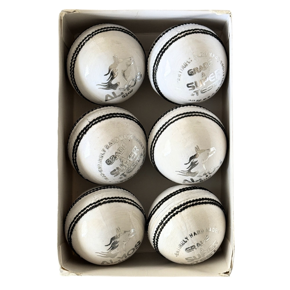 Almos Sports Cricket Hard Ball White - Pack of 6 Premium Leather Ball 