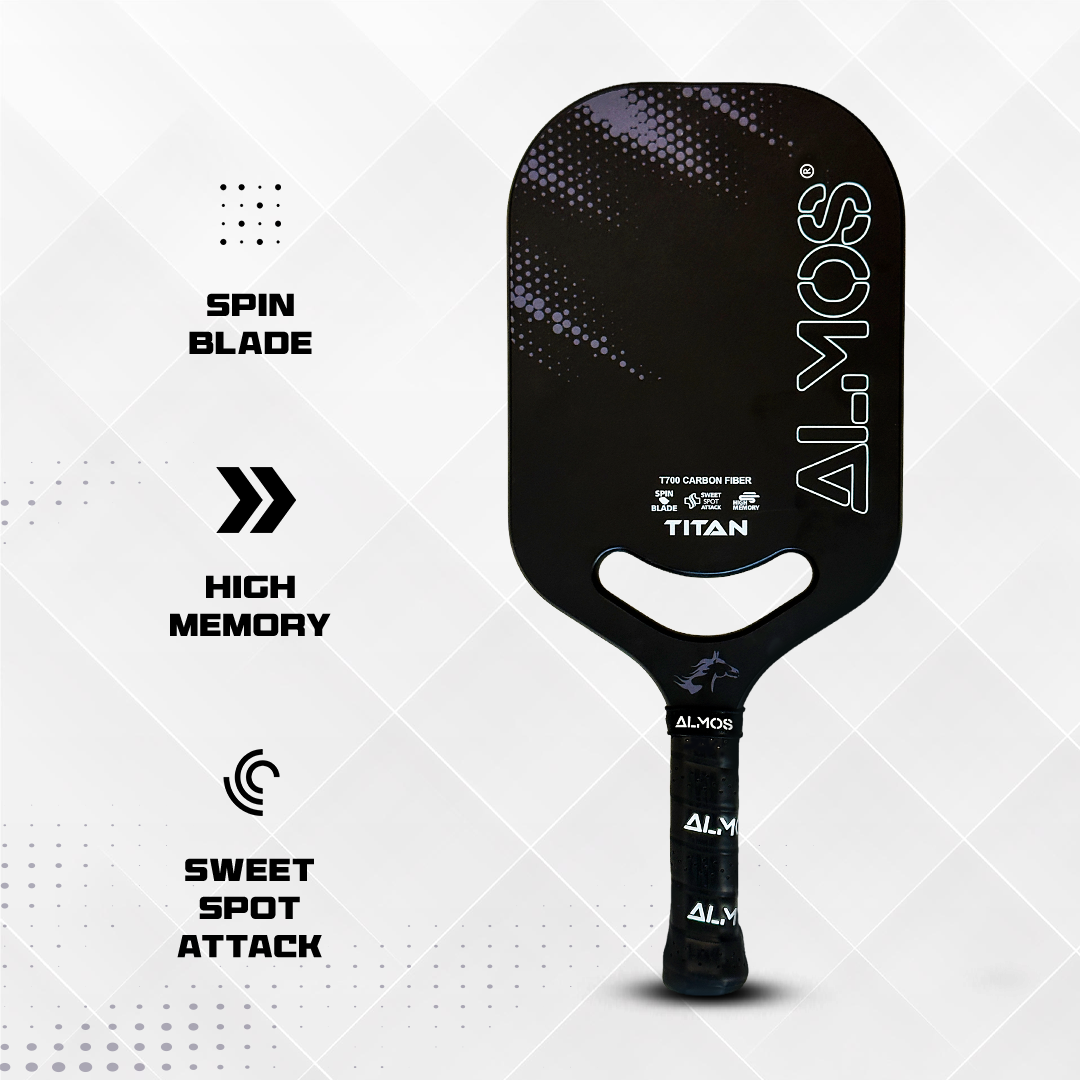 Almos Sports Titan Pickleball Paddle – T700 Carbon Fiber, Polypropylene Core, 14mm Control Paddle for Power & Spin 