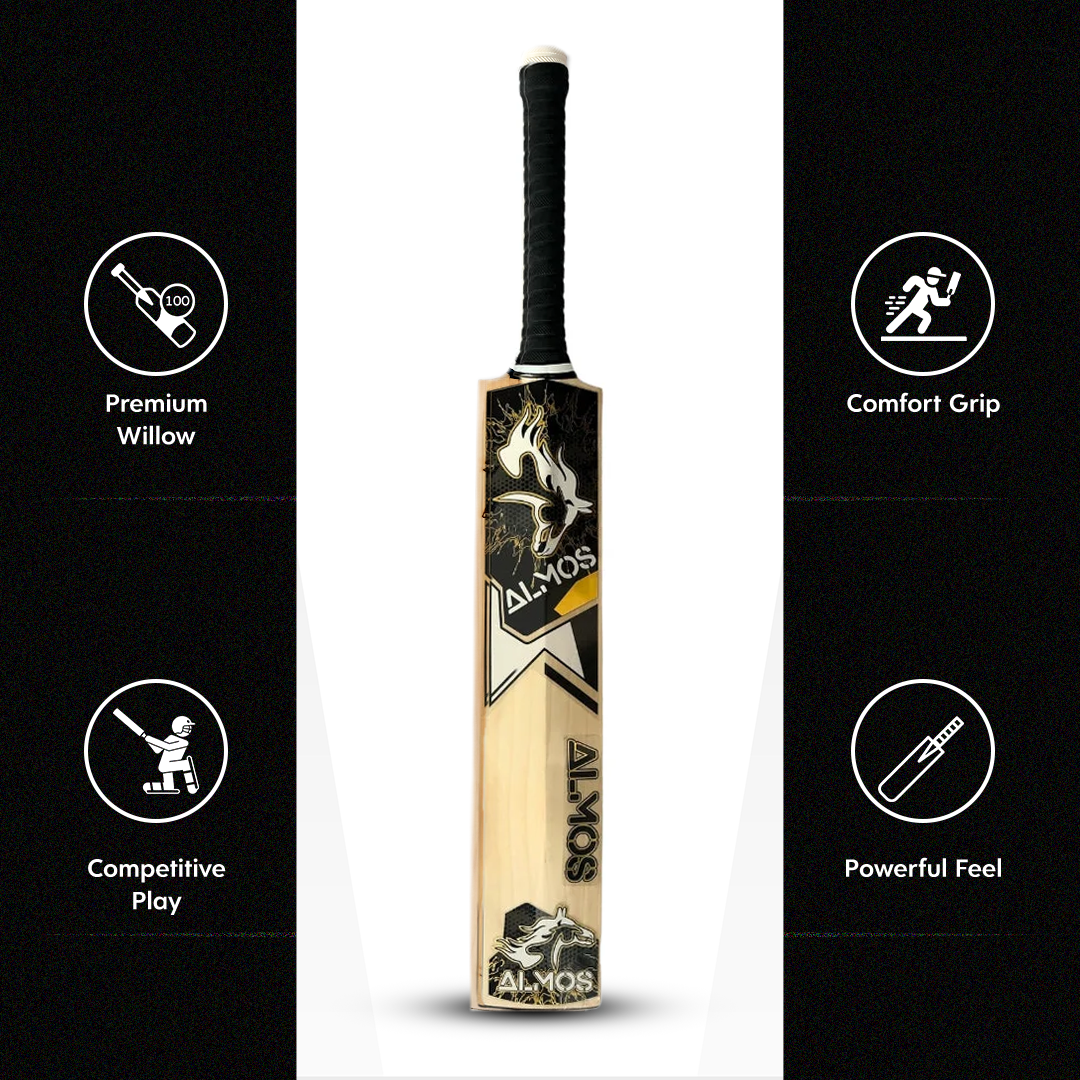 Almos Sports Wooden English Willow Academy Edition Cricket Bat - Ideal for Practice & Training 