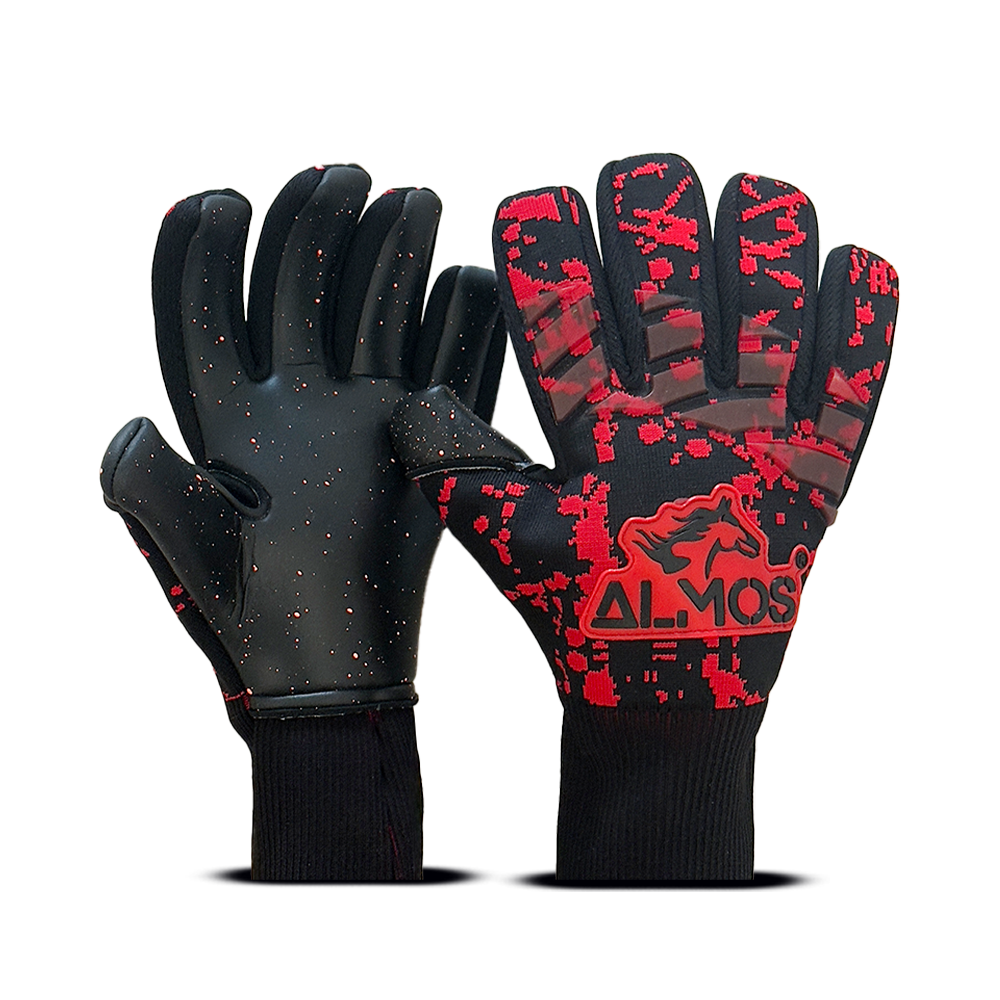 Almos Soccer Max Pro Gel Goalkeeper Gloves – Red & Black | Sizes 7–9 