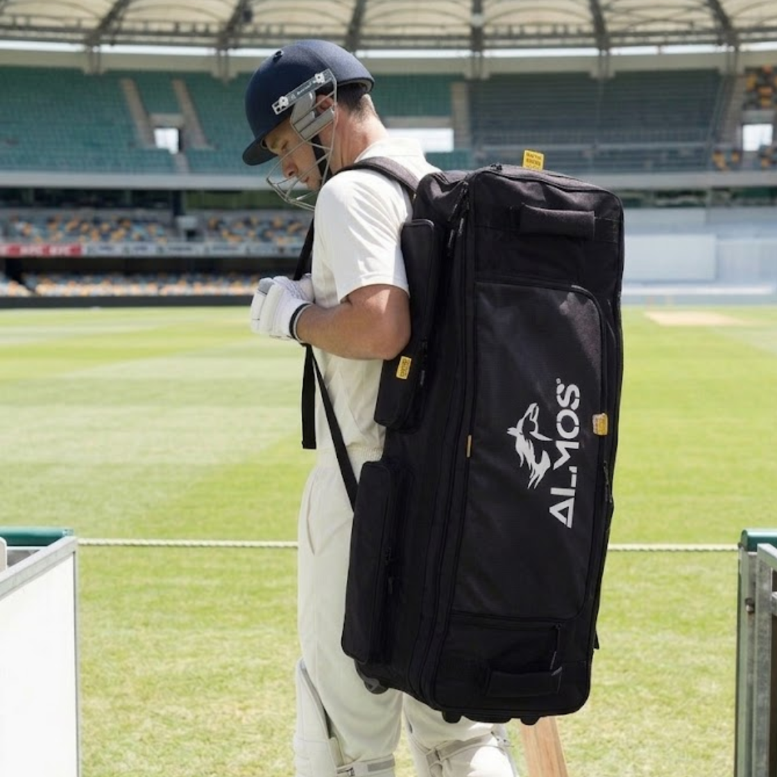 Almos Players Edition Cricket Kit Bag – Premium Stand-Up Wheelie Cricket Kit Bag with Bat Protection & Triple Wheels 
