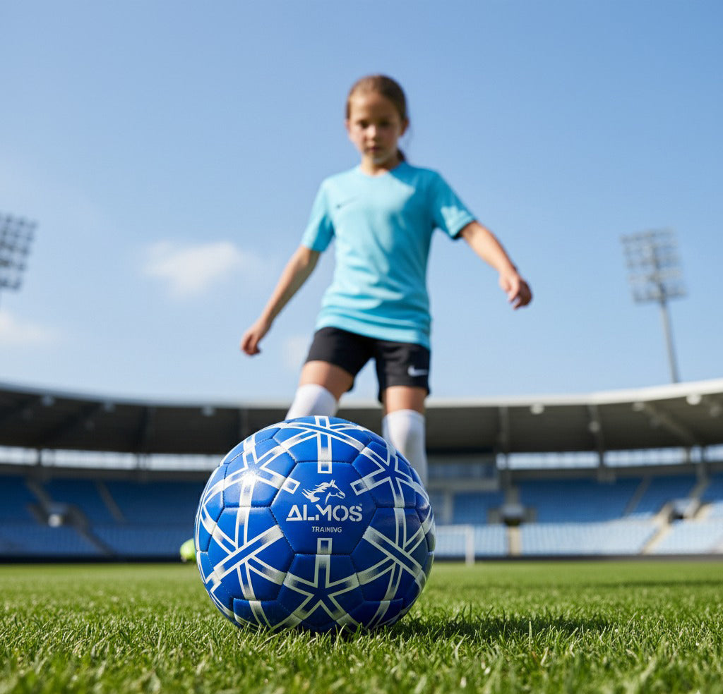 Almos Training PVC Soccer Ball – Size 4 & 5 | Blue, Red & Pink 