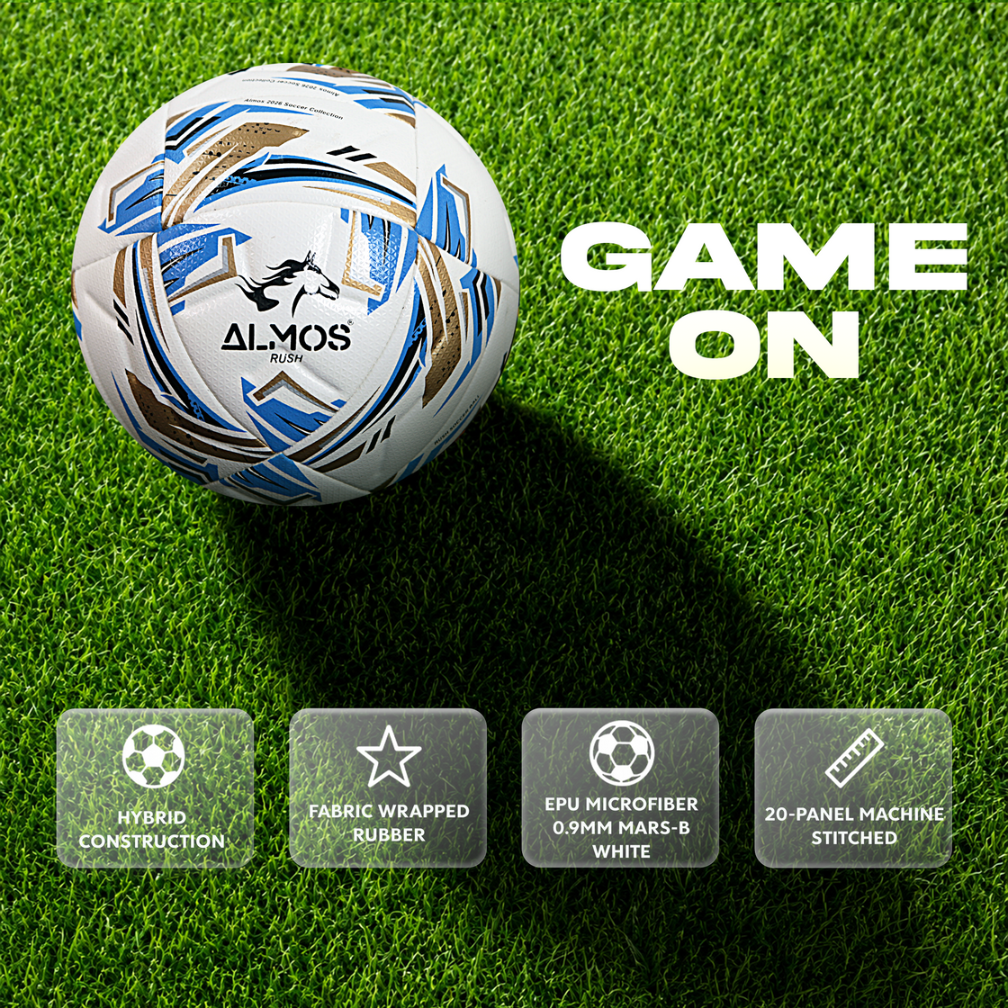 Almos Rush Match Soccer Ball – Size 4 & 5, Thermo Bonded, 20-Panel, Premium EPU Microfiber Football 