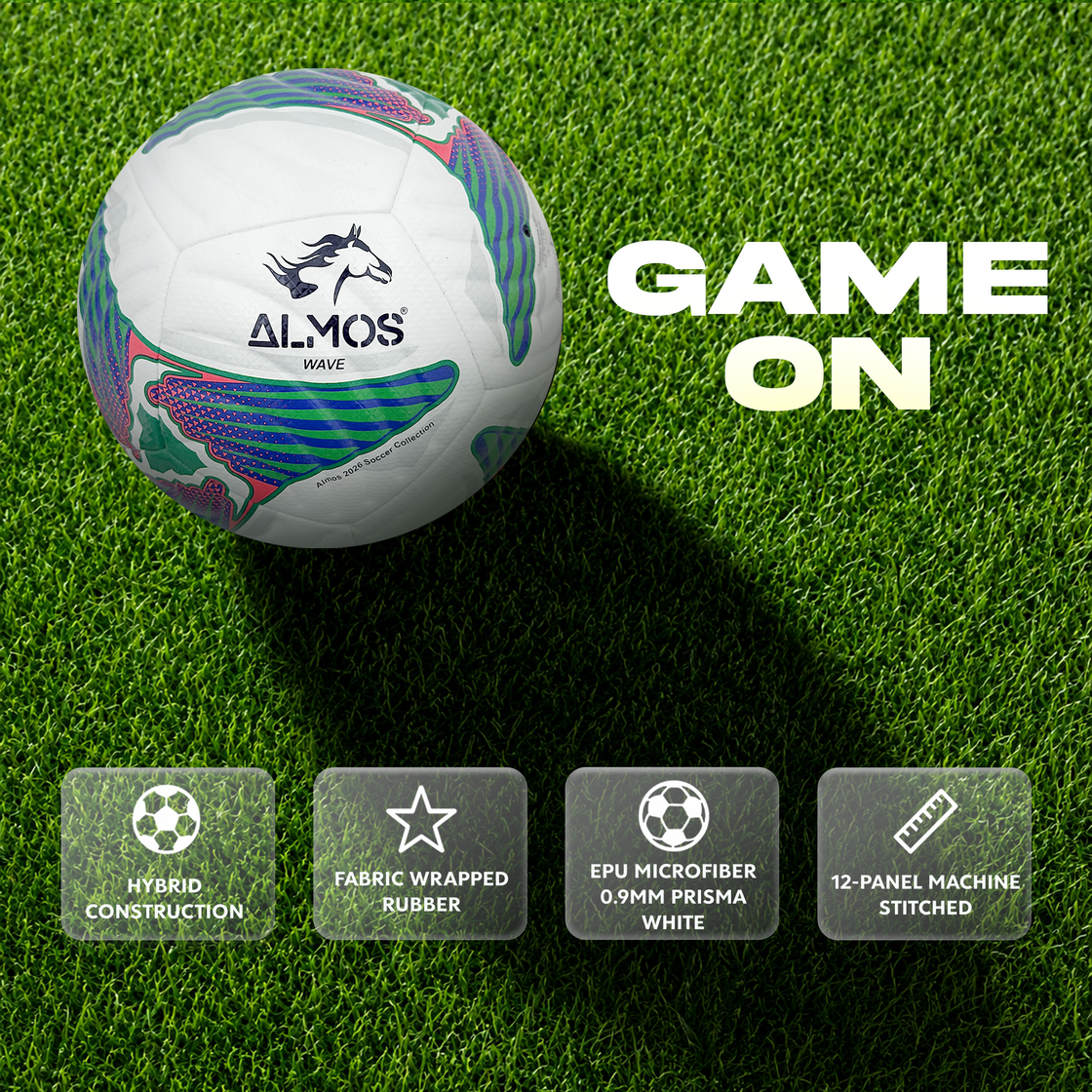 Almos Wave Match Soccer Ball – Size 4 & 5, Seamless, 12-Panel, Premium EPU Microfiber Football 