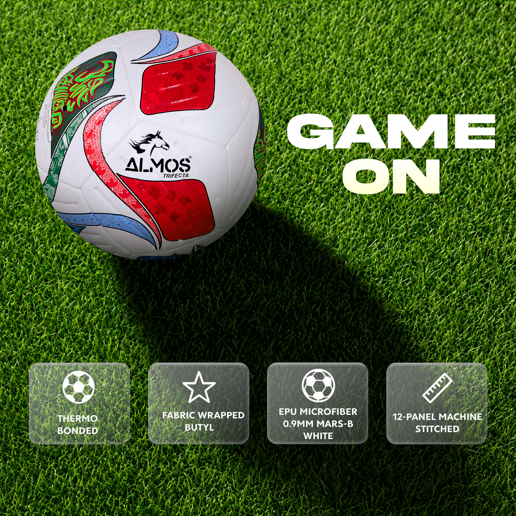 Almos Trifecta Match Soccer Ball – Size 4 & 5, 12-Panel, Professional Match Football 